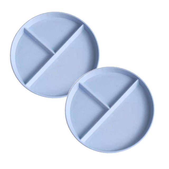 Oleegame Ensemble de Couverts en Acier Inoxydable 2 Pcs Assiettes en Blé pour Adultes Ensemble de Vaisselle Réutilisable Assiette Compartimentée pour Enfants Plateau à Salade en Plastique pour Bariatrique Plateau à Lunch Micro-Ondes et Lave-Vaisselle Bleu