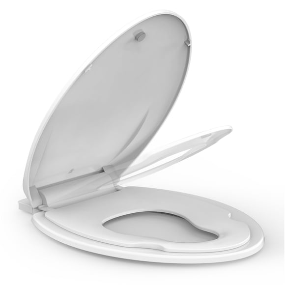 PioneerWorks 19" Elongated Toilet Seat with Built-In Toddler Potty Training Seat, Slow Close, Easy to Install & Clean, Detachable Seat for Longtime Usage, White