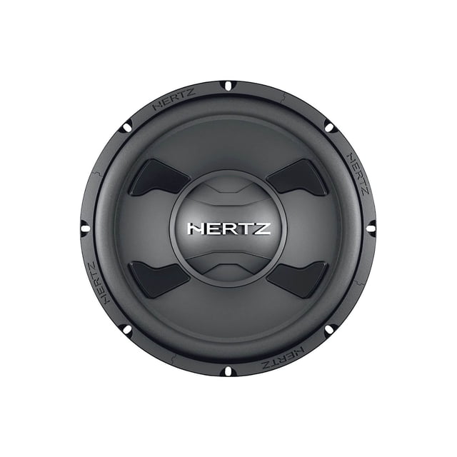 Hertz DS25.3 10 Pouces 600 Watts SVC 4 Ohms Audio pour Voiture Subwoofer Haute Performance avec membrane en Polypropylène et Anneau en Caoutchouc Butyle pour une Distorsion Minimale. Conçu pour des Enceintes Compactes, Il Offre une Haute Efficacité et un Système de Refroidissement Avancé pour une dissipation Optimale de la Chaleur. le Subwoofer Est Montré dans une Vue Orientée vers l'Avant avec le logo Hertz Bien en Vedette sur le Capot Central.