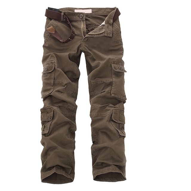 RXIRUCGD Men's Solid Color Multi-pocket Washed Cargo Pants Outdoor Casual Pants, Coffee, Size: 2XL