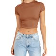 thumbnail image 1 of JIRNDf Hauts pour Femmes T-Shirts d'Été Tendance Mode Manches Courtes Mignon Court Basique Col Rond Coupe Ajustée Blouse pour Femmes Tunique Décontractée Hauts Brun m, 1 of 5