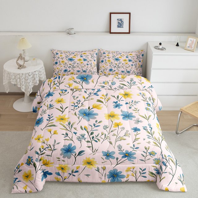 Erosebridal Ensembles de Couettes Florales à Fleurs Vibrantes Format Simple, Couettes et Duvets Roses, Décor Botanique Rustique, Microfibre 2 Pcs