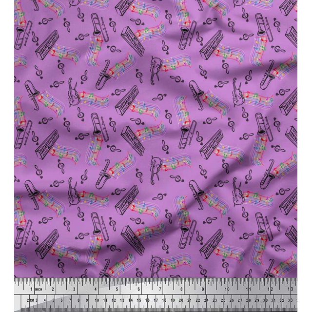 Soimoi Cotton Voile Fabric Notes,Piano & Guitar Musical Instrument Decor Fabric Printed Yard 56 Inch Wide