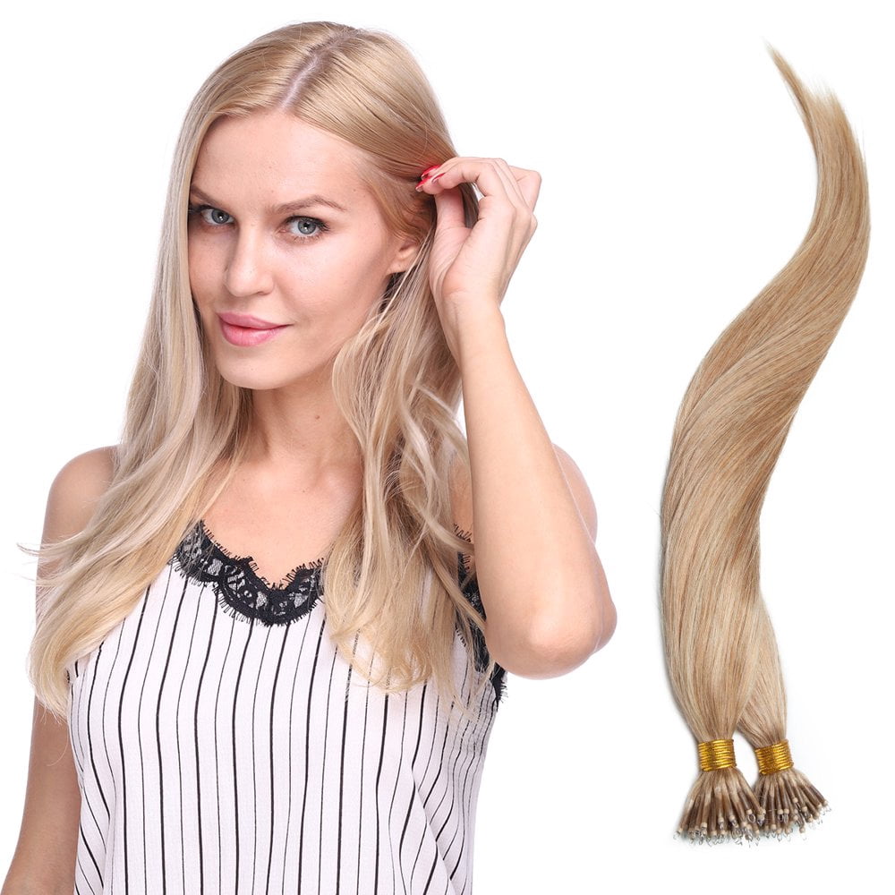 50 Brins Micro Perles Lisses Soyeuses Anneaux Nano Extension de Cheveux Humains
