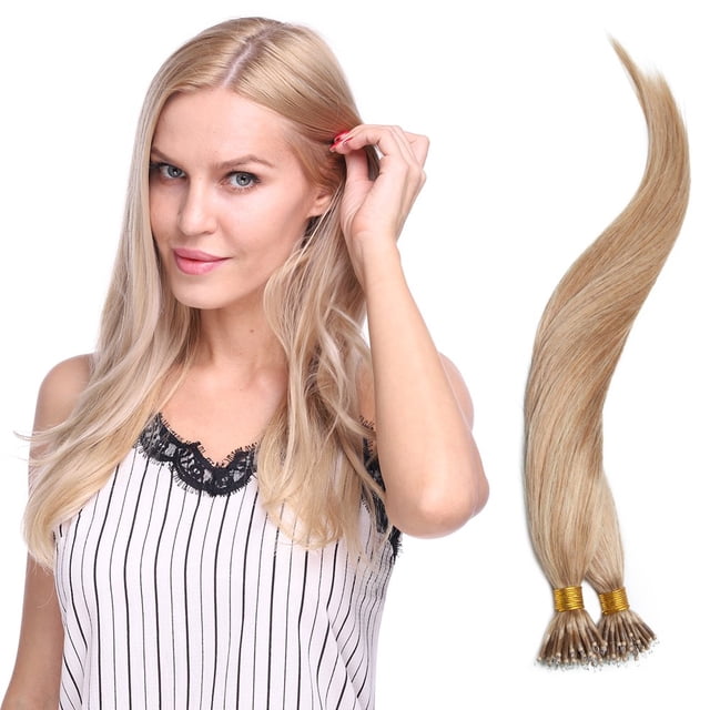 50 Brins Micro Perles Lisses Soyeuses Anneaux Nano Extension de Cheveux Humains