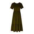 thumbnail image 5 of Penkiiy Robes Maxi pour Femmes 2024 Décontractées d'Été à Manches Courtes, Robe d'Été Ample Plissée à Étages Fluide de Plage avec Poches G Vert Armée, 5 of 5