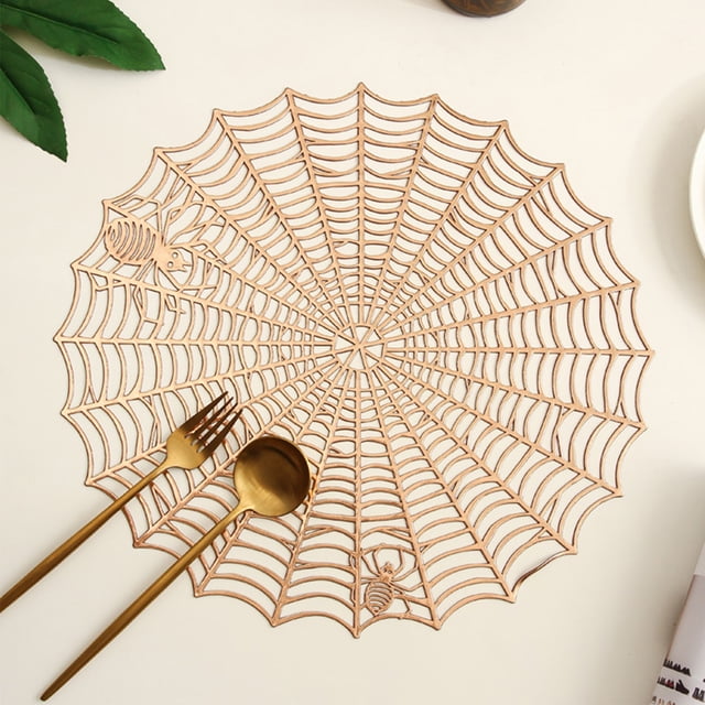 LSLJS Spider Round Placemat Halloween Decoration Heat Insulation Table Mat Water Proof and Oil-proof Hollow Out PVC Placemat, Placemat