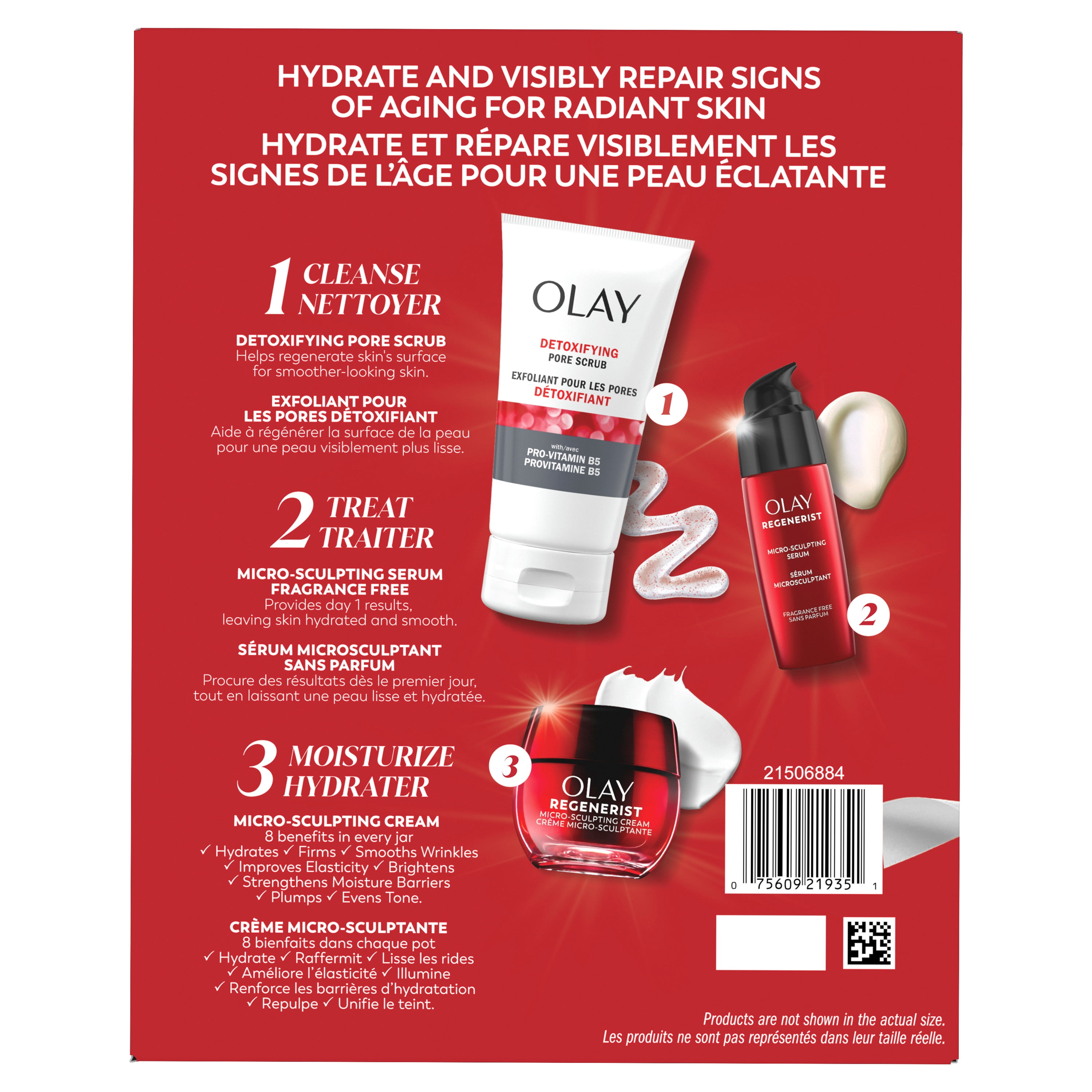 Olay Regenerist Skin Renewal Kit, 3 Piece Gift Set, Olay Anti-Aging Micro-sculpting Face Cream Fragrance Free 50mL, Olay Anti-Aging Regenerist Serum 50mL, Olay Detoxifying Pore Scrub 150mL
