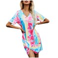 thumbnail image 2 of Pisexur Robe à Manches Courtes Col Rond Mode Femmes Été Manches Courtes Décontractée Col Rond Robe Confort Ample Ameublement Maison Couleur Col en V Torsion Polyvalente Ajustée Robe Femmes, 2 of 4