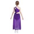 thumbnail image 2 of Moggemol Robe de Danse Ballet Lyrique pour Filles une Épaule Sans Manches Découpe Haute Basse Robe en Maille Fluide Danse Violette 16, 2 of 7