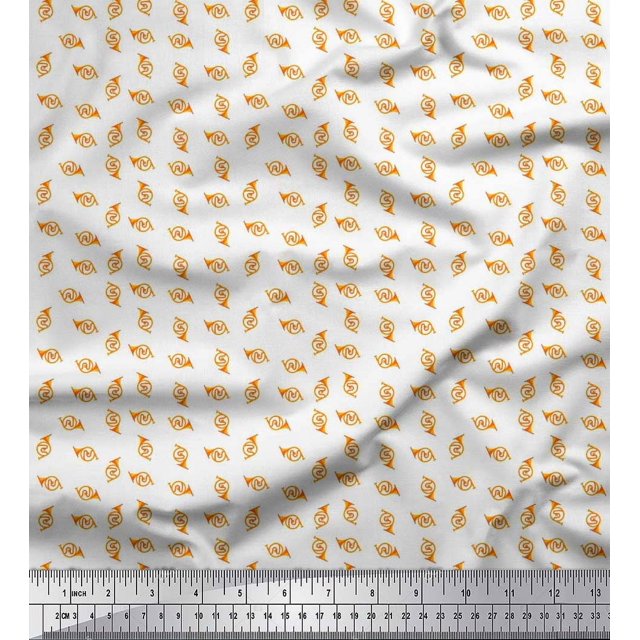 Soimoi Poly Georgette Fabric French Horn Musical Instrument Print Sewing Fabric Yard 52 Inch Wide