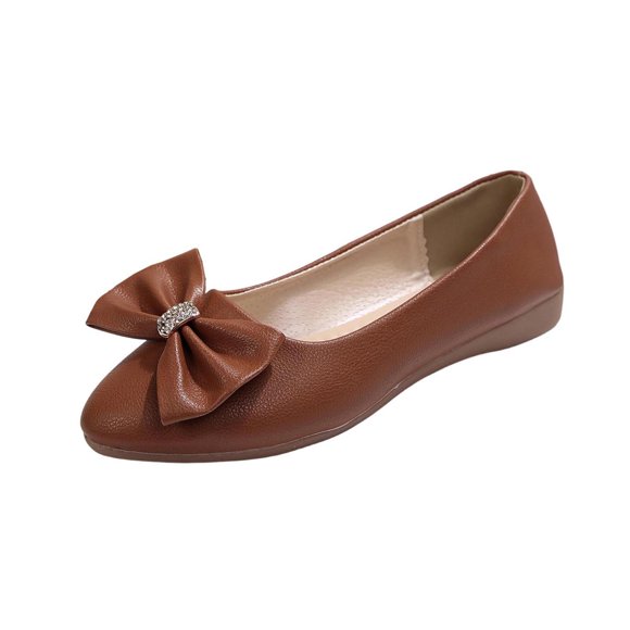 Brown Women'S Rhinestone Bowknot Flat Loafers Slip On Casual Soft Sole Breathable Lightweight Non Slip Comfortable Indoor Outdoor