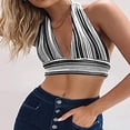 thumbnail image 3 of Women Deep V Neck Stripe Halter Crop Vest Backless Cami Tank Top, 3 of 6