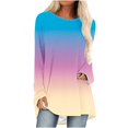 thumbnail image 1 of Annhoo Hauts Grande Taille pour Femmes Automne Manches Longues Col Rond Chemises Habillées Amples Confortables Tuniques Couleur Dégradée, 1 of 5