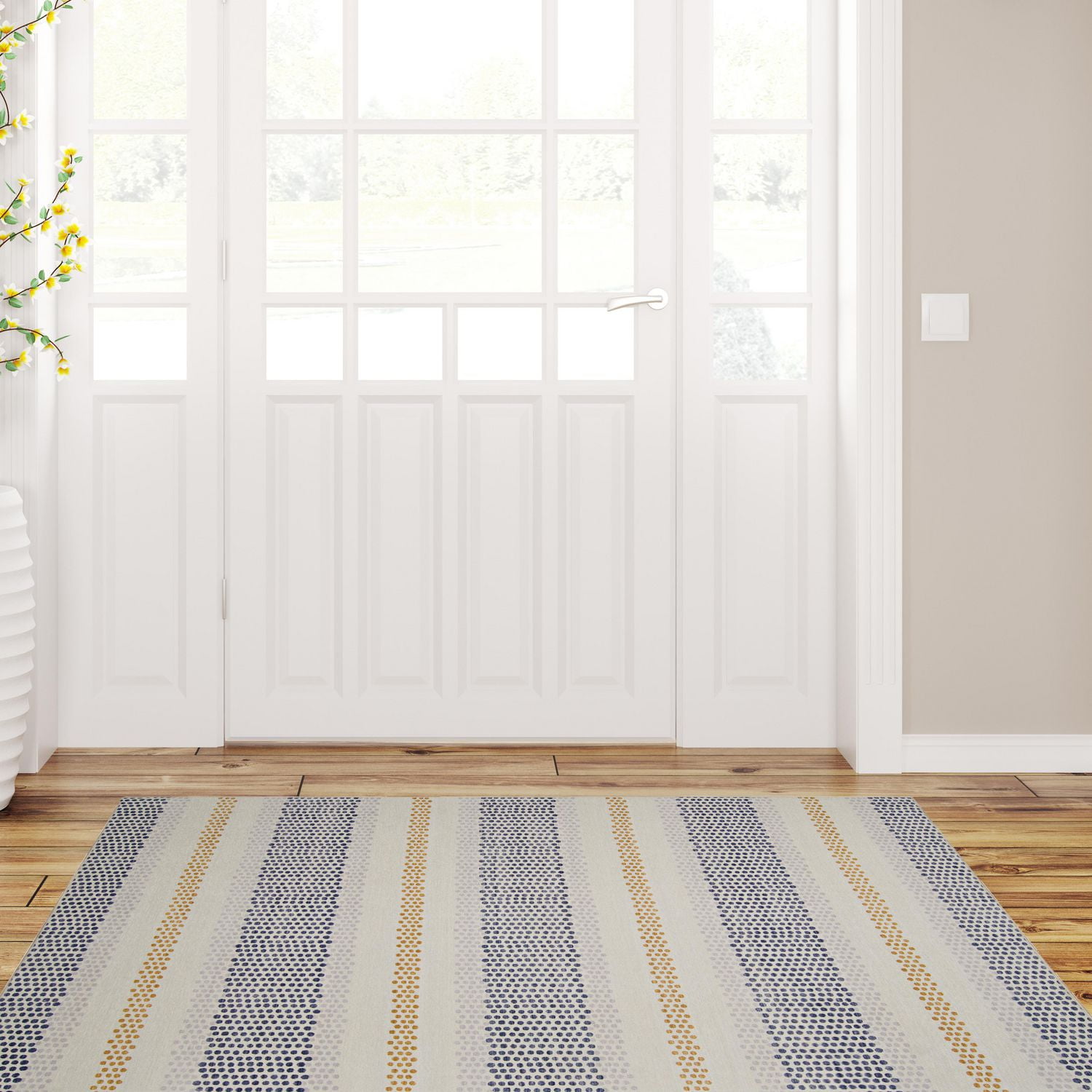 Tapis d'accent extérieur lavable Delray ivoire & bleu 3 pi x 5 pi