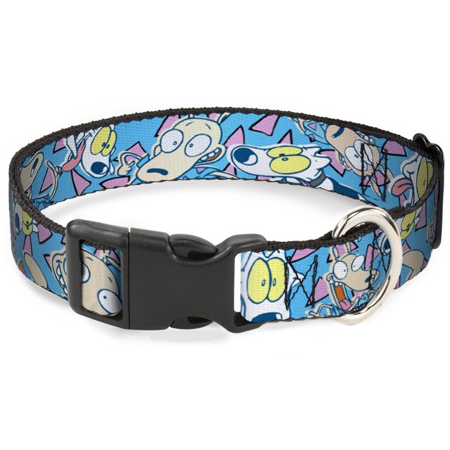Dog Collar Plastic Clip Rocko Spunky Scattered Expressions Triangles Blue Lavender 9 to 15 Inches 1.0 Inch Wide