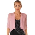thumbnail image 1 of Women's Half Sleeve Ruffle Sheer Shrug Bolero Cardigan Summer Open Front Chiffon Blouses Tops Pink M, 1 of 6