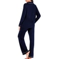 thumbnail image 3 of 2 Pcs Automne Pyjama pour Femmes Ensemble de Couleur Unie Haut à Manches Longues et Pantalon Long Pyjama pour Dames, 3 of 5