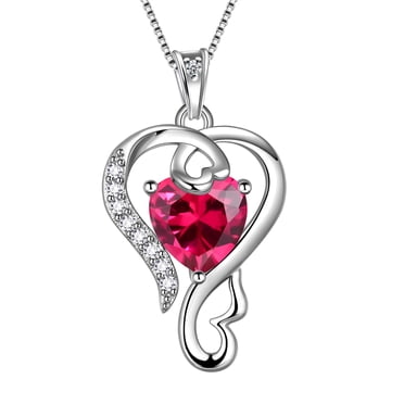 Beautlace Collier Cœur d'Amour en Argent Sterling 925 avec Pendentif Pierre de Naissance de Juillet, Cadeaux de Bijoux pour Femmes et Filles