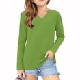 thumbnail image 1 of vdgthytj T-Shirts à Manches Longues pour Garçons et Filles, Col en V, Couleur Unie, Basiques, Automne Printemps, 1 of 6