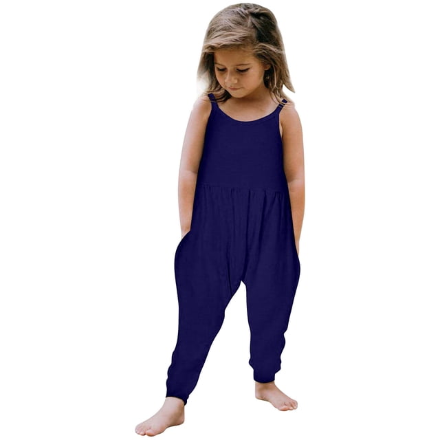 Girls Overall Sleeveless Jumpsuits Rompers for Girls Spaghetti Strap Rompers with Pockets Girls Jumpsuits Size 3T