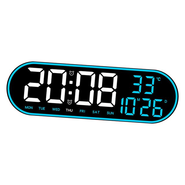 Horloge Murale Numérique Température Multifonctionnelle Luminosité Réglable Horloge Numérique Silencieuse Bleue