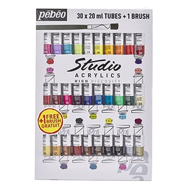 Pebeo 833431 Studio Acrylics Assorted 20-Milliliter Tubes Including 1 Brush, Set of 30