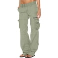 thumbnail image 1 of Jsaierl Womens Cargo Pants Elastic Waisted Button Straight Wide Leg Pants Solid Color Lightweight Running Trousers with Flap Pockets, 1 of 6