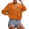thumbnail image 1 of Baberdicy Cardigan Sweater Ladies Solid Color Button Sweater Knit Cropped Loose Cardigan Women's Cardigans Orange, 1 of 3