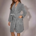 thumbnail image 5 of Womens Plush Fleece Robe Knee Length Cozy Fuzzy Bathrobe with Belt Shawl Collar Warm Soft Towel Robes Gray, XXL, 5 of 5