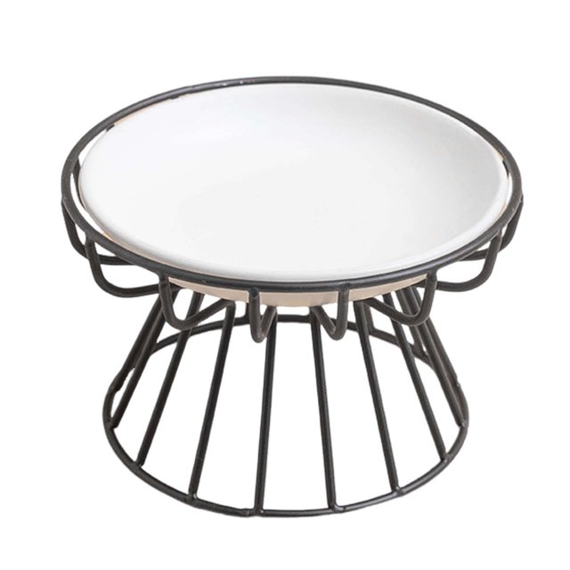 Elevated Cat Feeder Bowl Ceramic Dish Iron Rack Anti Slip Multipurpose Accessory G