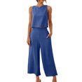 thumbnail image 1 of Mgmyaa Womens Summer 2 Piece Outfits Linen Crop Tank Tops Lounge Matching Sets & Long Track Pants Tracksuits, 1 of 8