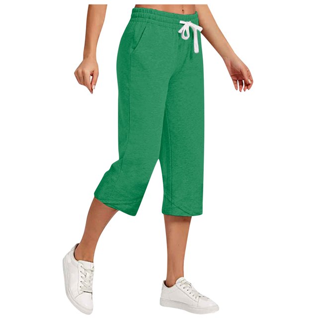 AherBiu Womens Capris for Summer Cotton Linen High Waisted Drawstring Cropped Pants Loose Lounge Capris Trousers