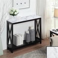 thumbnail image 1 of Oxford Table Console avec Tablette en Faux Marbre Blanc et Dessus en Bois Noir, 1 of 6