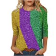 thumbnail image 1 of Penkiiy 2024 Chemise Manches 3/4 Mardi Gras Blouse Fantaisie pour Femmes Tunique à Imprimé Masque de Carnaval Fête à Thème Col Rond T-Shirt L Multicolore, 1 of 5