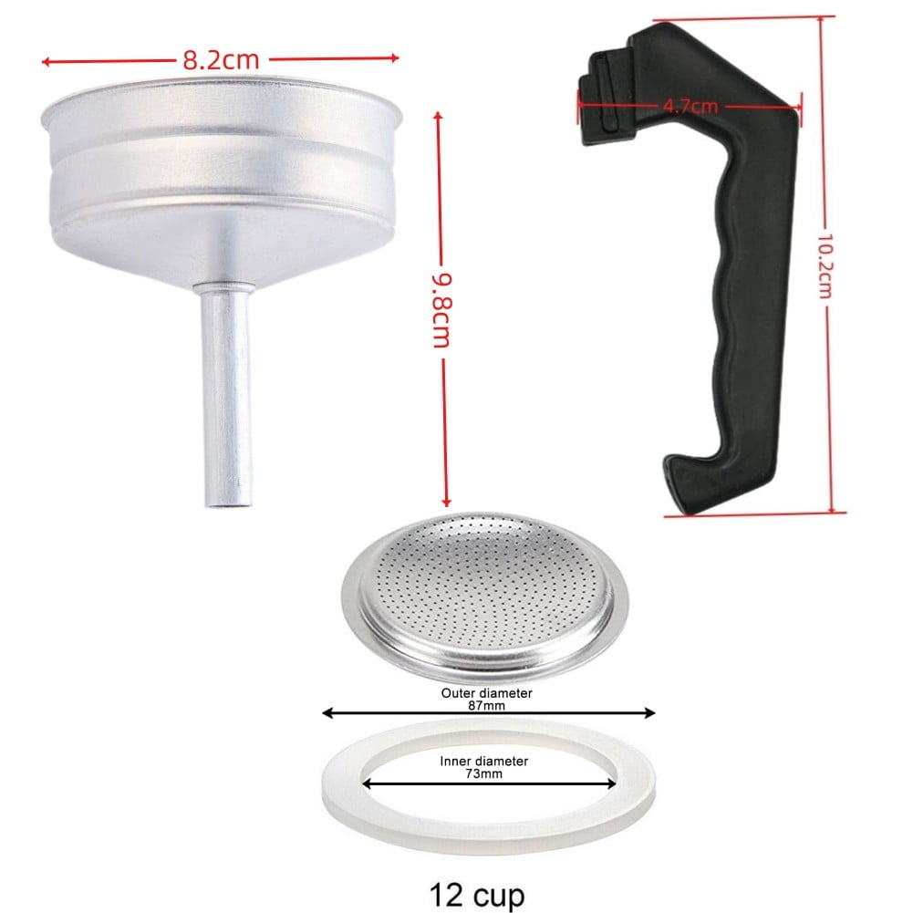 Espresso Coffee Moka Pot Replacement Parts Handle,Gasket Seal,Funnel,Filter