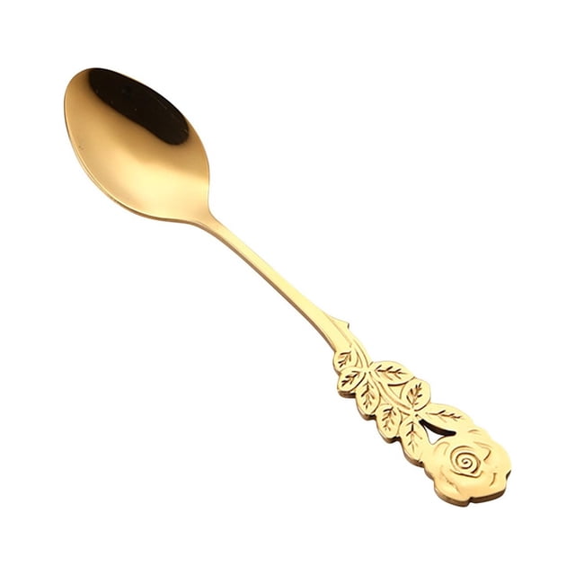 Pompotops Creative Stainless Steel Rose Spoon Coffee Stirring Spoon Dessert Spoon Couple Spoon Clearance
