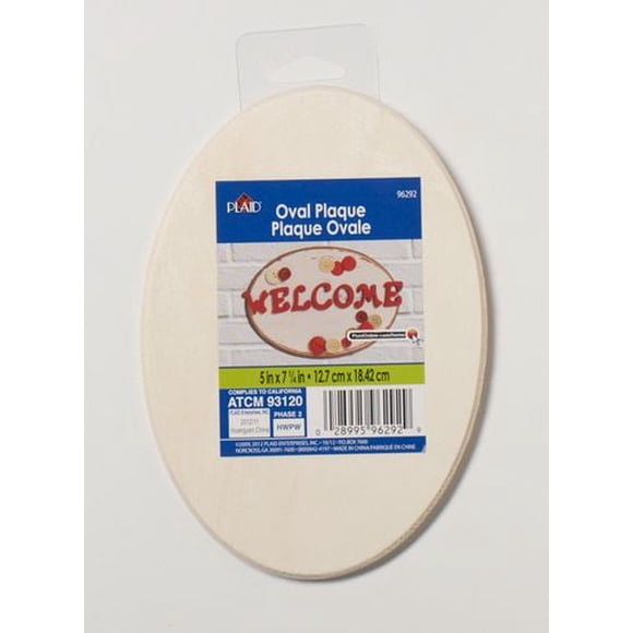 Plaid Wood Surfaces Oval Plaque, 1 Piece, 5" x 7.25"
