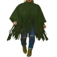 thumbnail image 1 of Womens Turtleneck Fringe Tops Solid Color Batwing Sleeve Plus Size Poncho Oversized Tassel Sweatshirt, 1 of 6