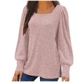 thumbnail image 1 of Meichang Women Tops Plus Size Square Neck Puff Long Sleeve Shirts Ribbed Knit Pullover Solid Loose Fit Side Slit Hem Blouses Business Casual Spring Tops, 1 of 5