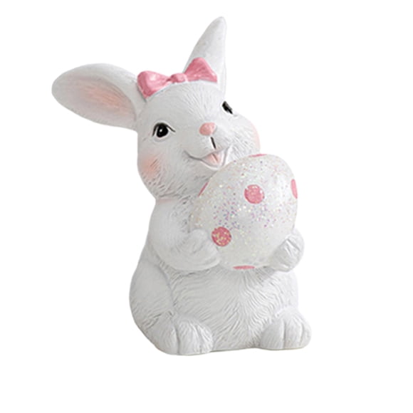 Décorations de Pâques pour la Maison, Ornement Lapin en Résine Tenant des Oeufs 13,2 X 9,8 X 5,5 cm, Figurines de Lapins de Pâques Blanches, Mignonnes, Festives pour Table, Étagère et Cadeau