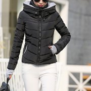 EGNMCR Womens Long Puffer Coat, Long Sleeve Padded Winter Down Coats, Hooded Parka Jacket Women Thick Outerwear Hooded Coat Short Slim-padded Jackets Women Coat