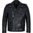 thumbnail image 1 of Black Biker Leather Jacket With Notched Lapels And Waist Belt Mens Black Leather Motorcycle Jacket Black Leather Riding Jacket Double Rider size XXL, 1 of 5