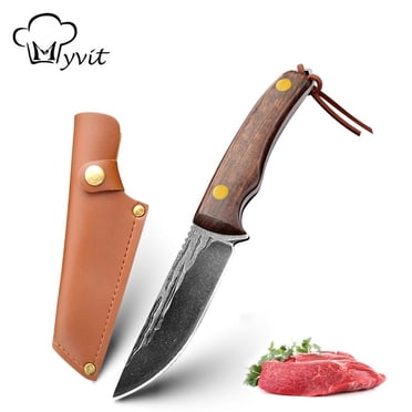 3.5 Inch Fixed Blade Knife High Carbon Steel Blade,Full Tang Mini Hunting Knife with Leather Sheath for Outdoor Survival Camping Bushcraft Butcher Knives
