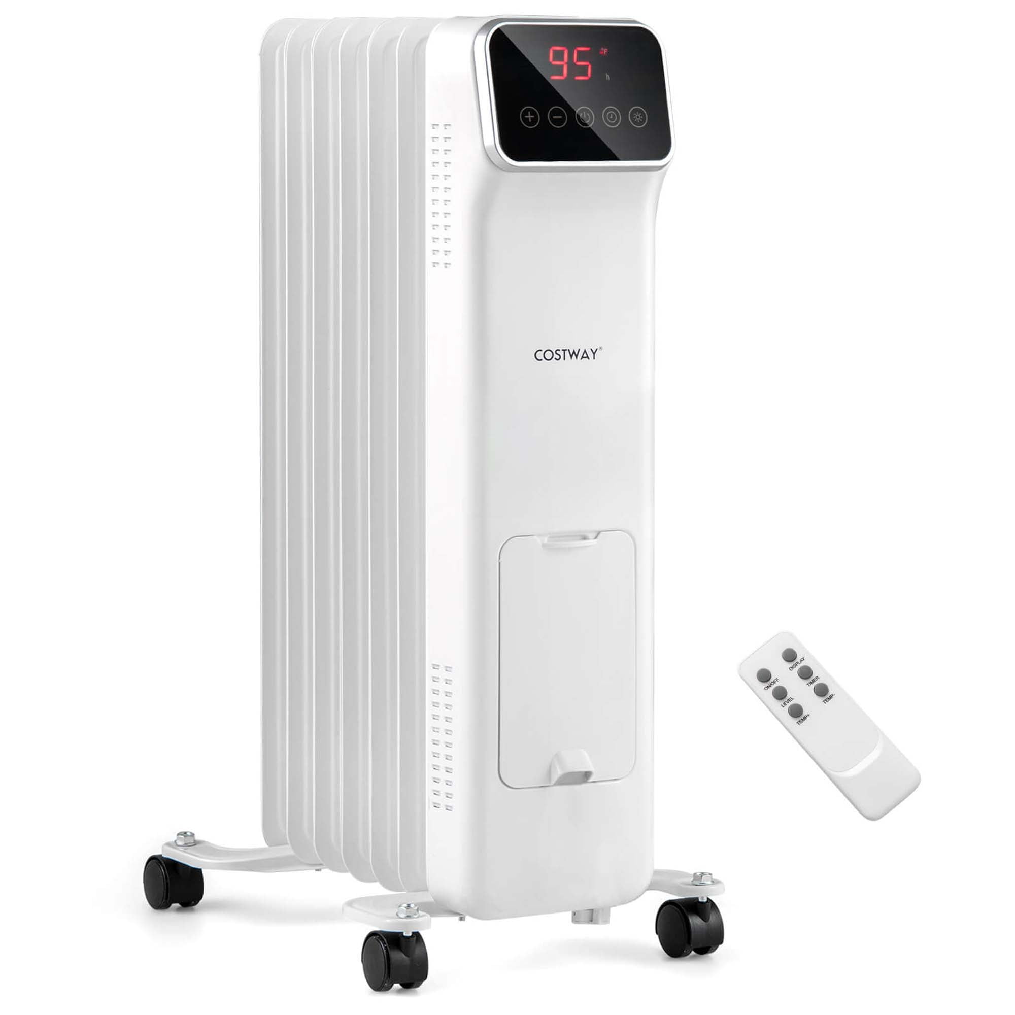 Costway Radiateur à Huile 1500 W avec Télécommande 3 Modes Minuterie 24 H Intérieur Blanc