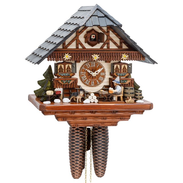 Cuckoo Clock Black Forest house with moving beer drinker