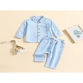thumbnail image 3 of POINTERTECK Toddler Baby Boy Cotton Linen Pants Set Solid Color Long Sleeve Button Down T-Shirt Tops Pants Fall Clothes Outfit, 3 of 7