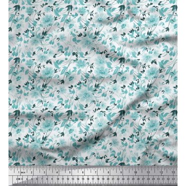Soimoi Satin Silk Fabric Leaves & Floral Artistic Print Fabric by Yard 42 Inch Wide