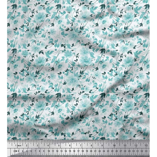 Soimoi Rayon Fabric Leaves & Floral Artistic Print Fabric by Yard 56 Inch Wide