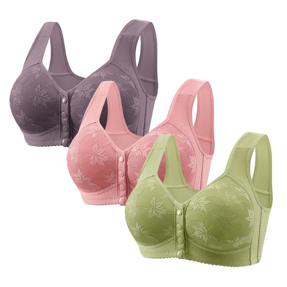 Mrzvby Soutien-Gorge à Fermeture avant pour Femmes, Soutiens-Gorge à Boucle avant, Soutien-Gorge Sans Armatures, Ensemble de 3 Pcs, Soutien-Gorge Aguichant pour Femmes Non Magnétique et Sans Armature, Soutien-Gorge Pigeonnant avec Bonnets Fins et Soutien-Gorge en Dentelle Aguichant Ajustable, sous-Vêtements